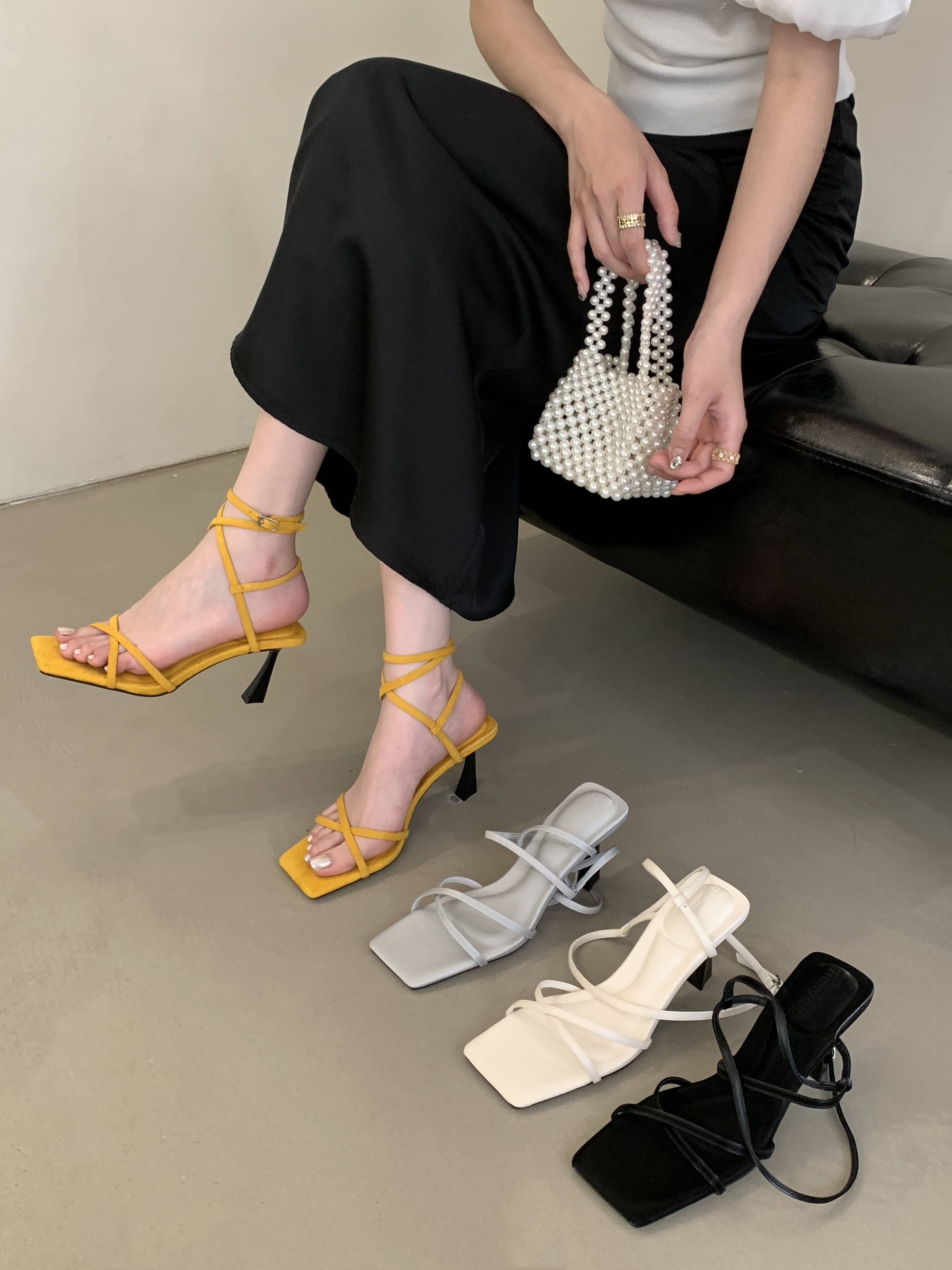 高级感小众法式露趾凉鞋仙女鞋子2025新款夏季配裙细带罗马高跟鞋