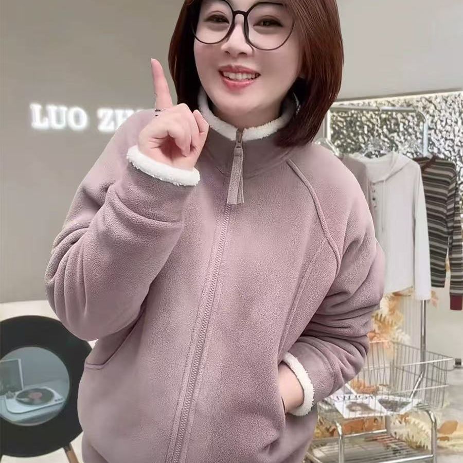 小火炉保暖加绒棉衣奥利绒立领防风显瘦冬季新款百搭加厚拉链外套