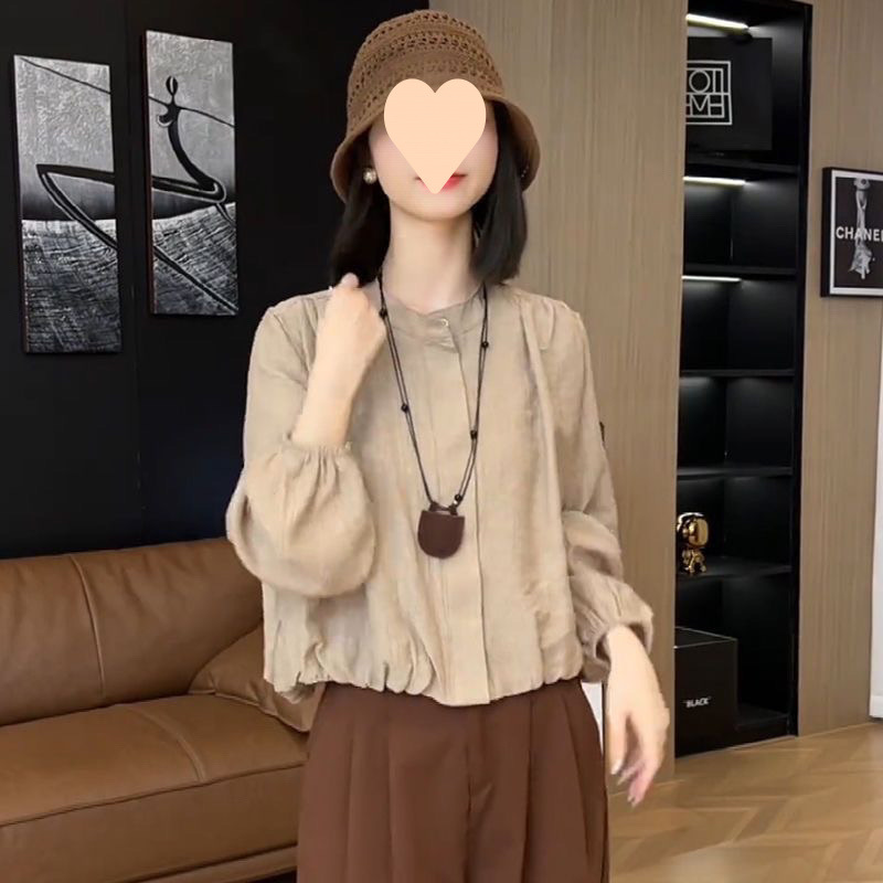 欧货简约时尚洋气长袖圆领衬衫女士秋季2025新款气质宽松显瘦衬衣