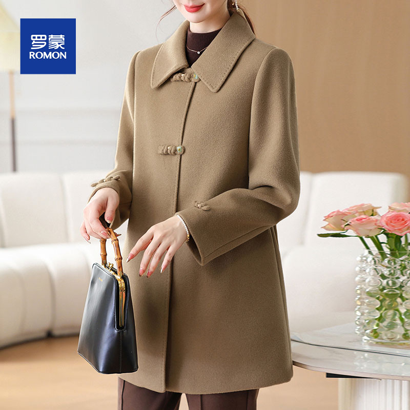 品牌妈妈秋装毛呢外套秋冬中长款双面呢子大衣洋气高贵中老年女装