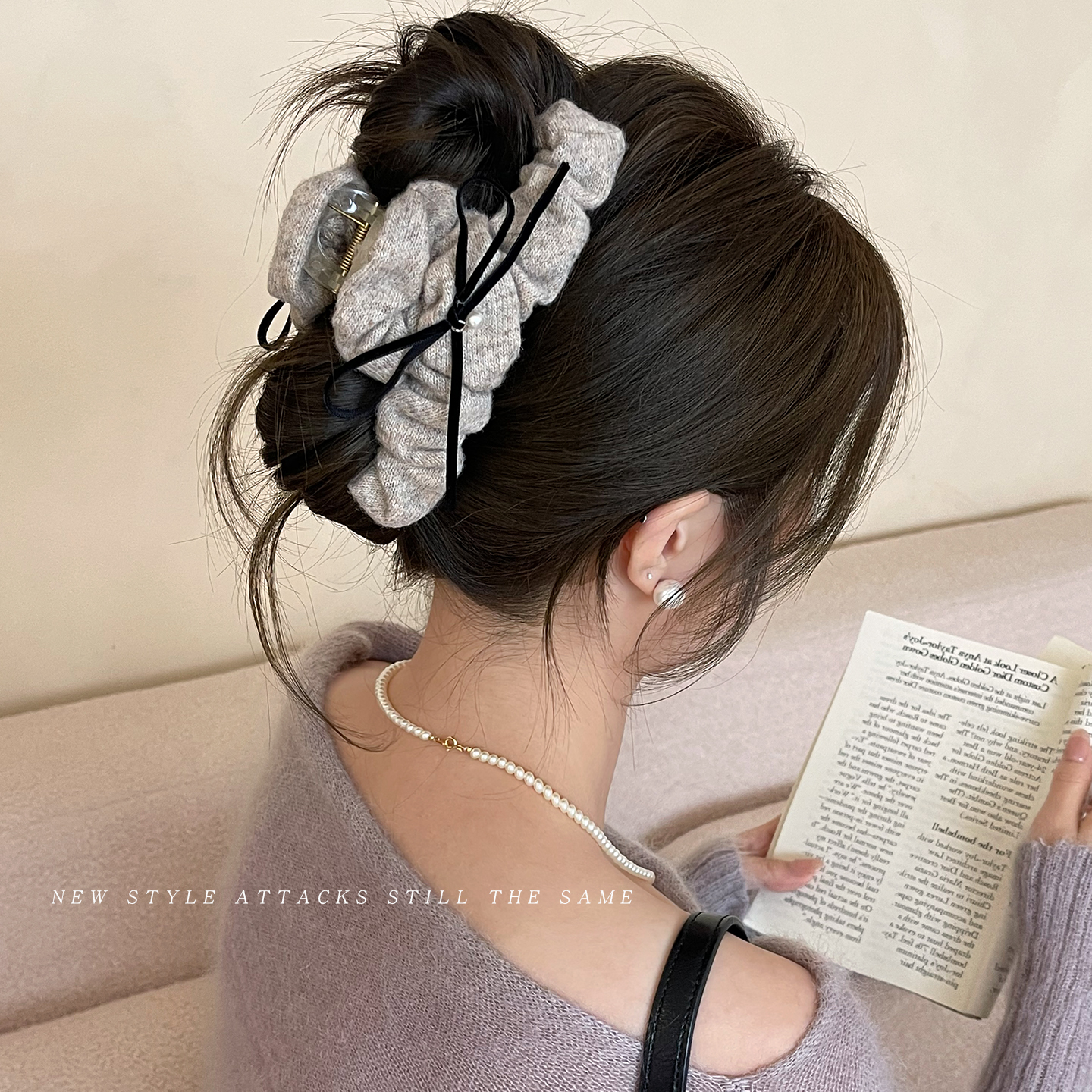 秋冬褶皱蝴蝶结抓夹女2025新款高级感发夹后脑勺气质鲨鱼夹子头饰