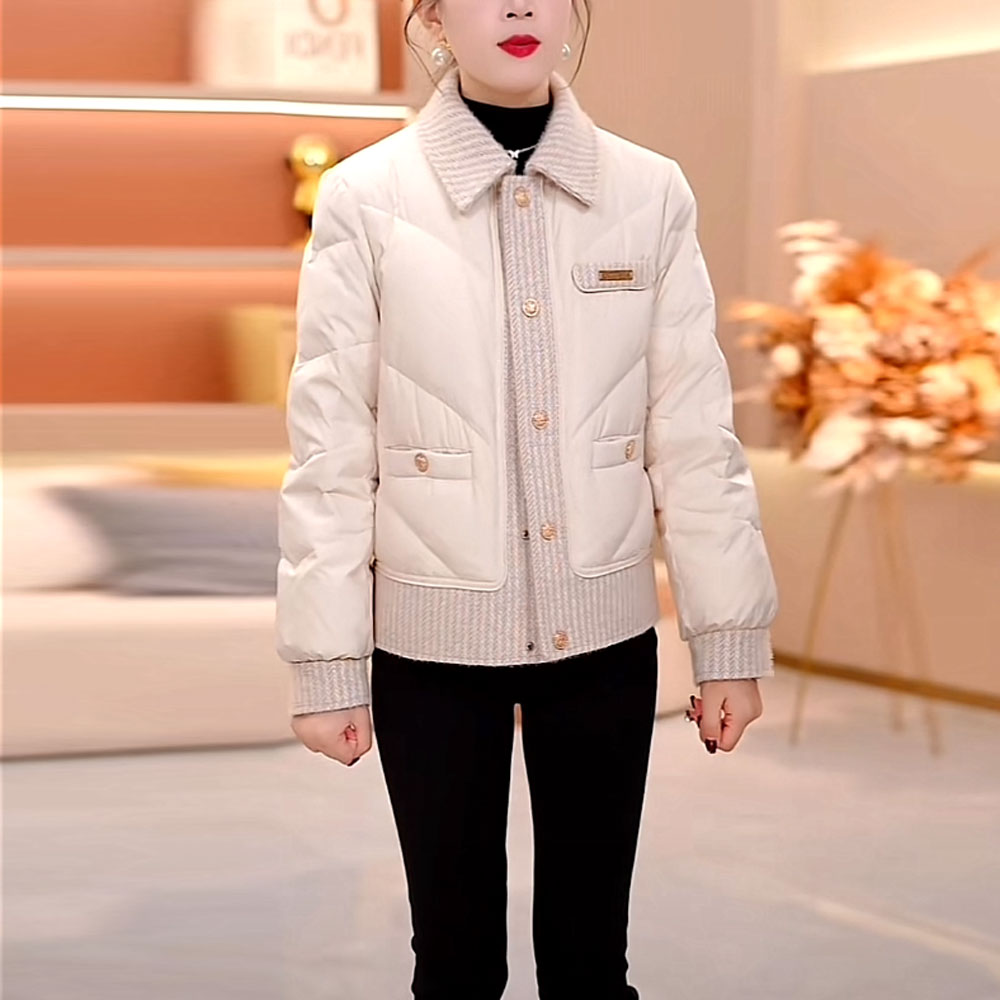 时尚小香风冬季新国标羽绒服2025新款女士修身加厚短款白鸭绒外套