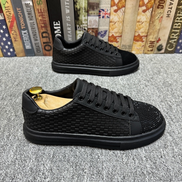 2025春秋新款编织百搭男鞋时尚潮流防滑男士板鞋舒适软底休闲鞋男