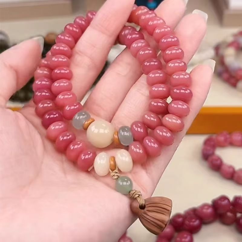 非金属树脂手链 新款粉色禅意手串双圈算盘珠菩提手持女士款手链