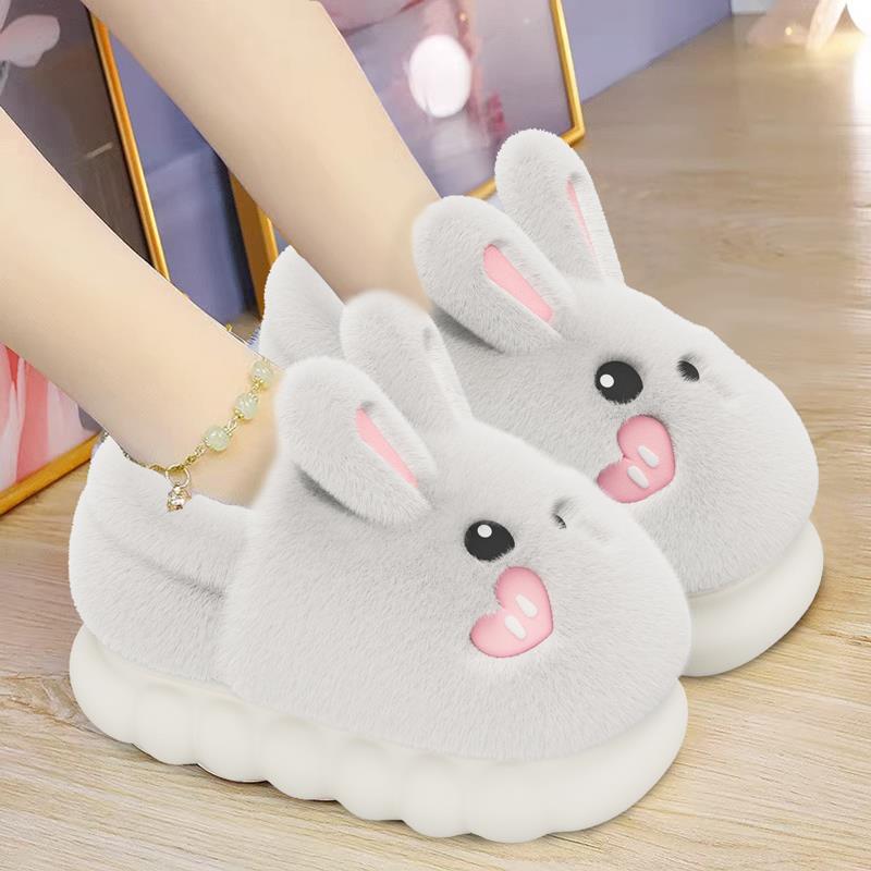 网红兔子可爱拖鞋女款冬季保暖包跟加绒室内居家用2025新款毛绒