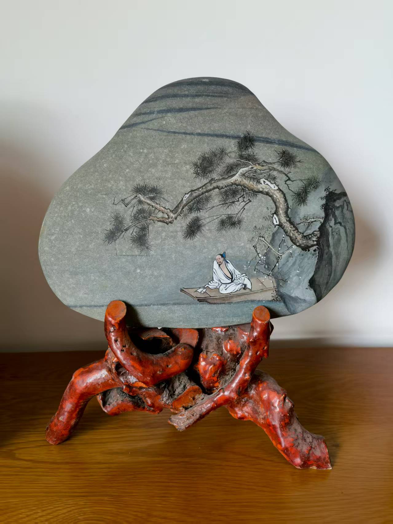 渔舟读书图（含底座）-手绘风景室内外家居装饰摆件