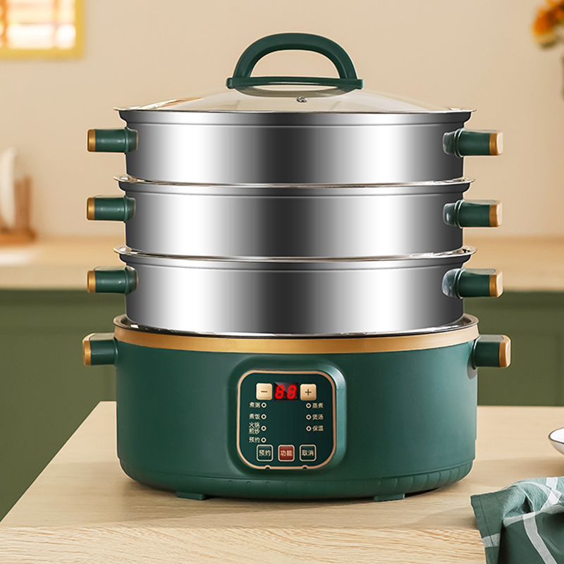 特大号电蒸锅推荐家用蒸煮一体三层多功能两用蒸笼蒸汽锅5-6人