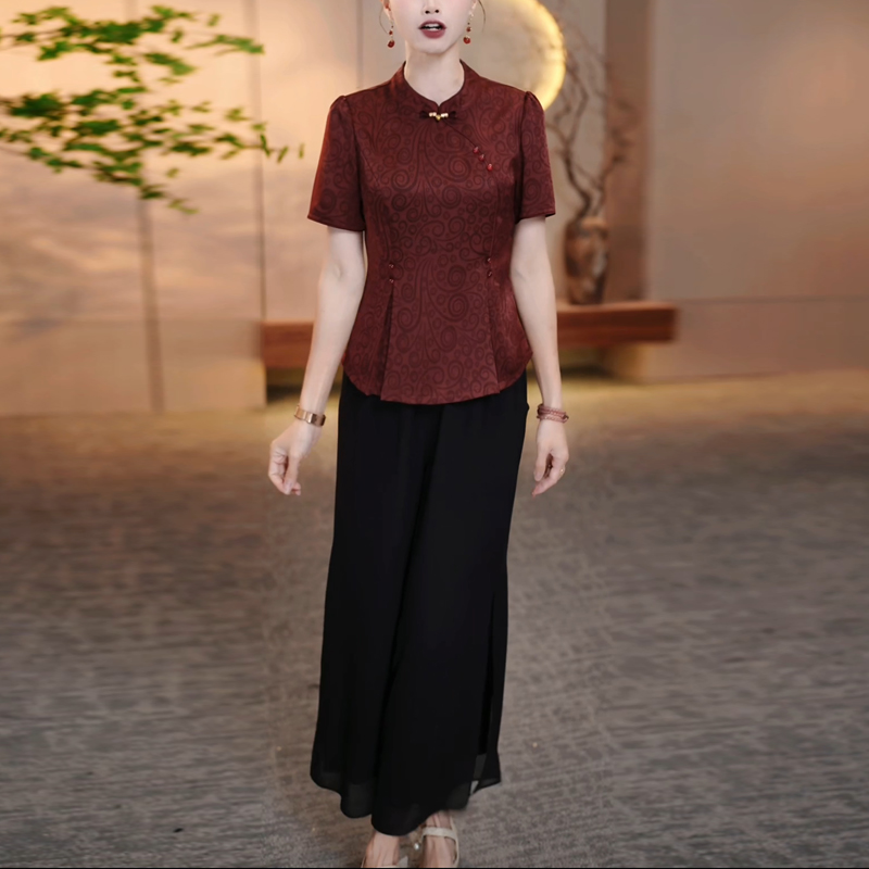 新中式国风时尚套装女2025夏季新款妈妈气质显瘦减龄上衣两件套裤