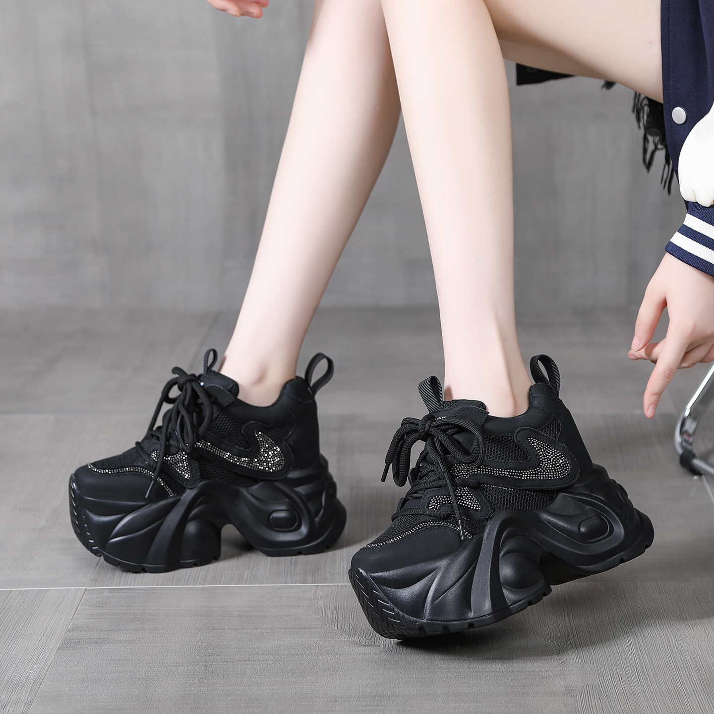 超高跟12-14CM厚底老爹鞋内增高女鞋秋冬新款时尚百搭潮款休闲鞋