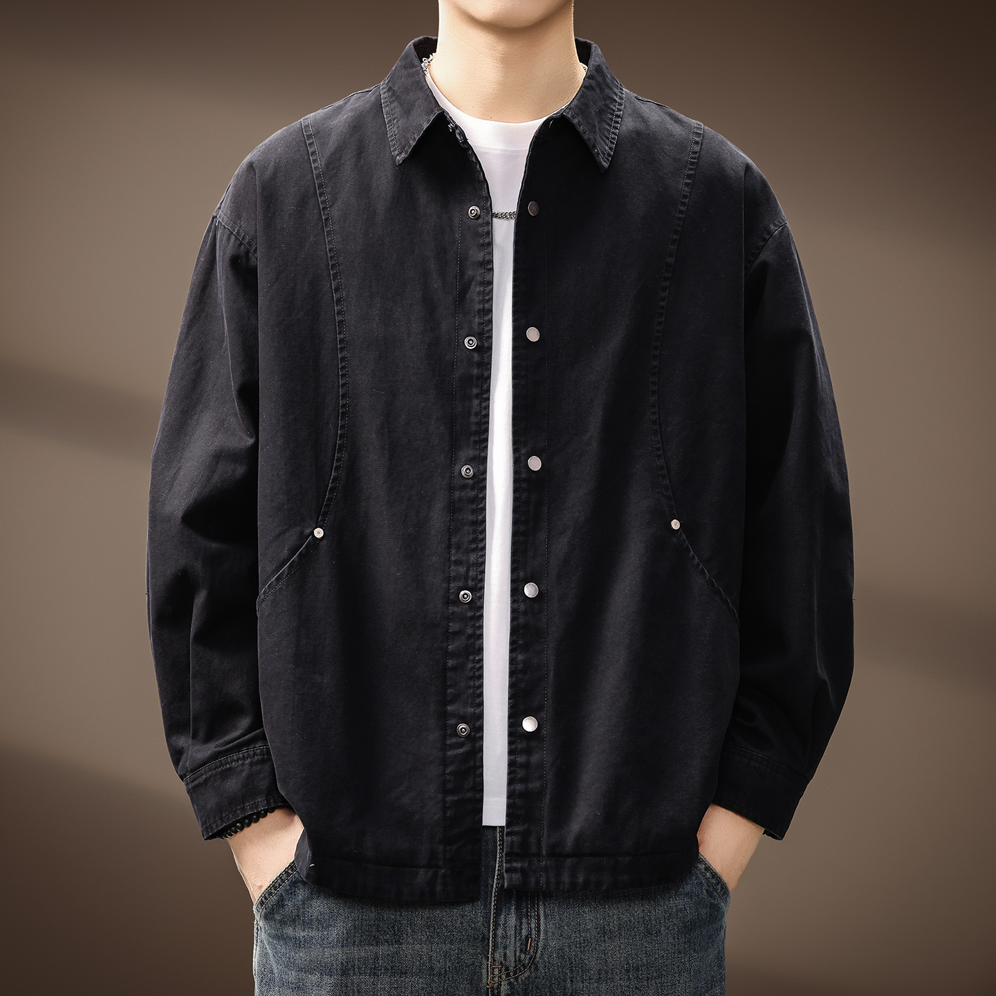 高端美式复古重磅纯棉水洗外套男士秋季新款宽松休闲日系工装夹克