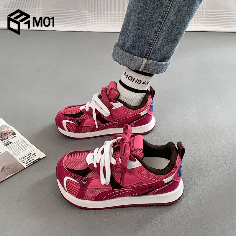 M01网面德训鞋女2025夏季爆款厚底内增高透气轻便休闲运动阿甘鞋