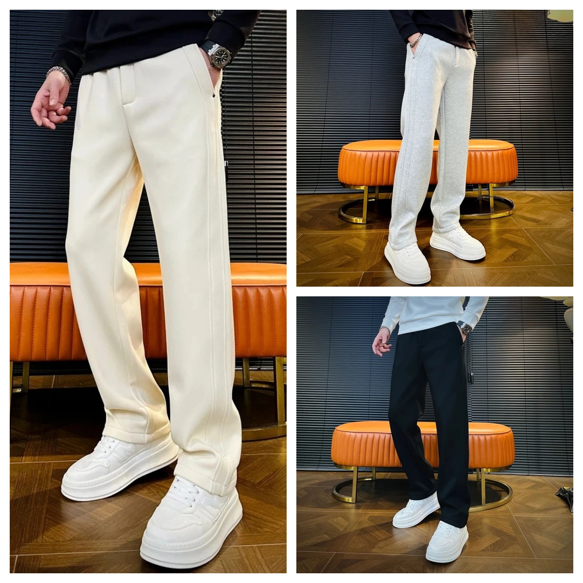 【高品质】男士冬季时尚潮流舒适简约加绒直筒高端轻奢百搭休闲裤