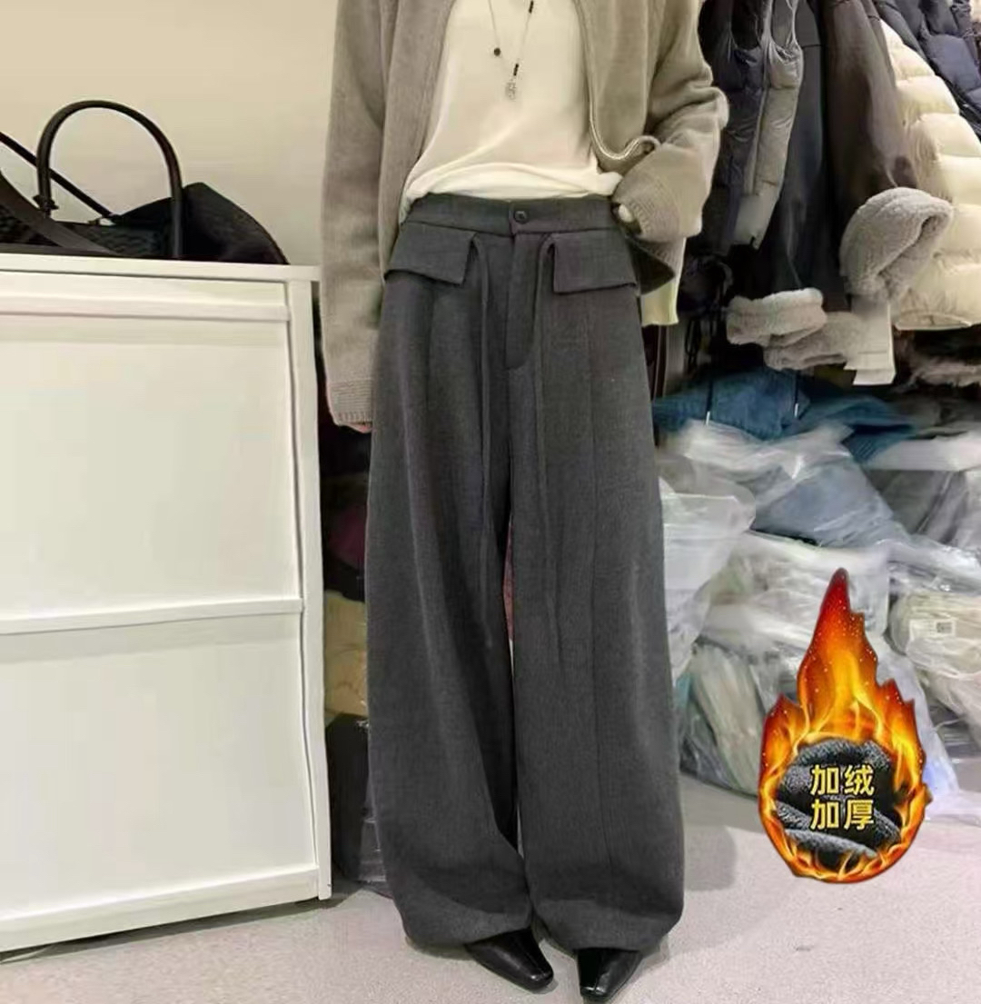 【好质量】毛呢阔腿裤女2025秋冬新款韩系复古垂感阔腿裤显瘦休闲裤