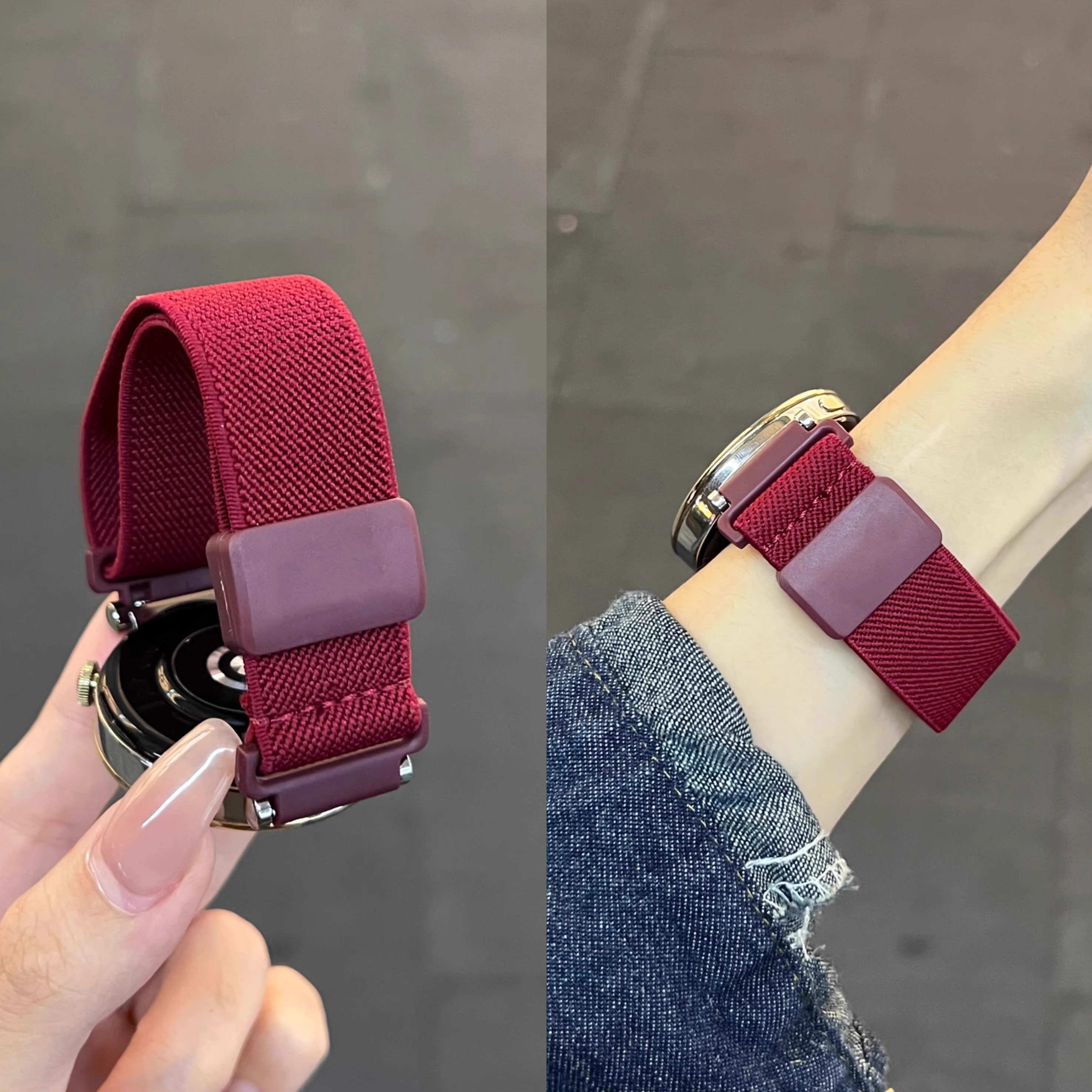 适用华为GT5pro手表gt4编织尼龙watch5/4pro表带酒红色磁吸智能女