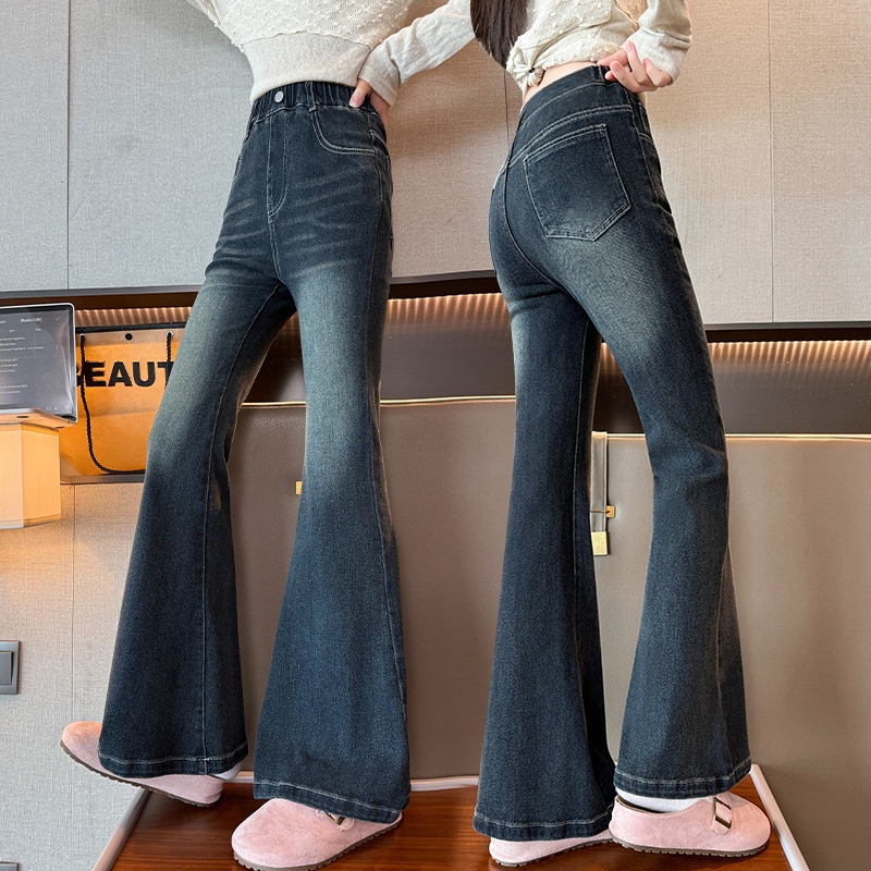 女童时尚牛仔裤春秋新款洋气儿童裤子中大童韩版弹力加绒喇叭裤冬