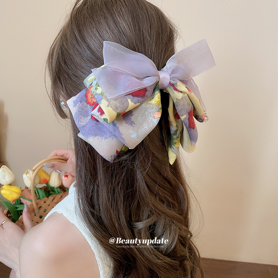 亚克力蕾丝花边蝴蝶结珍珠发抓时尚抓夹鲨鱼夹后脑勺马尾盘发头饰