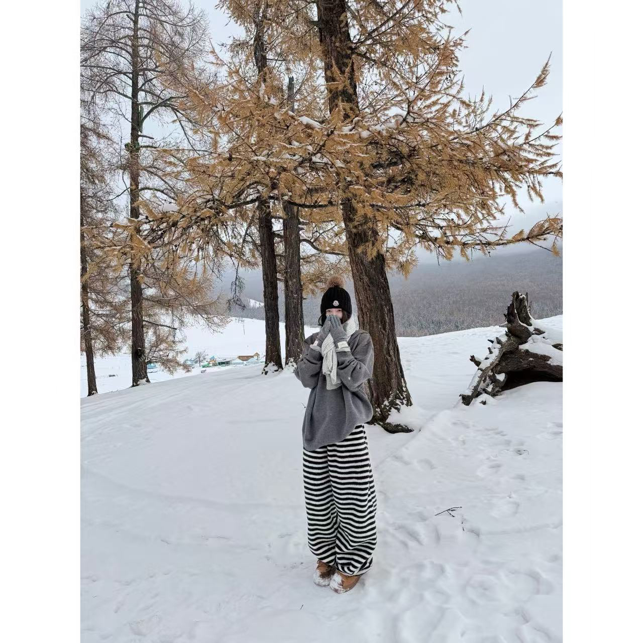 【CHENWANFAN】毛绒糯叽叽一体绒百搭条纹素颜神裤遛弯裤181
