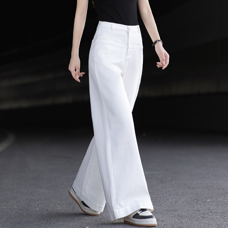 白色牛仔裤女款爆款2025秋冬新款女士高腰百搭直筒阔腿裤网红裤子
