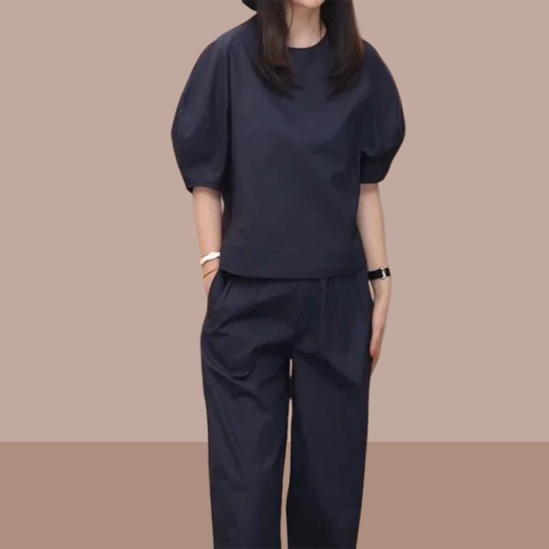衬衫休闲裤设计感圆领两件套时尚套装2025夏季新款减龄小众慵懒风