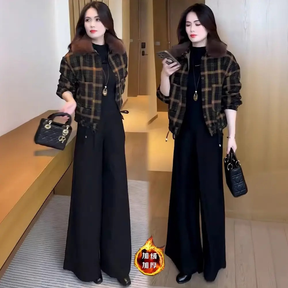 加绒加厚格子短外套女士2025年秋冬季新款小个子短款加厚保暖上衣