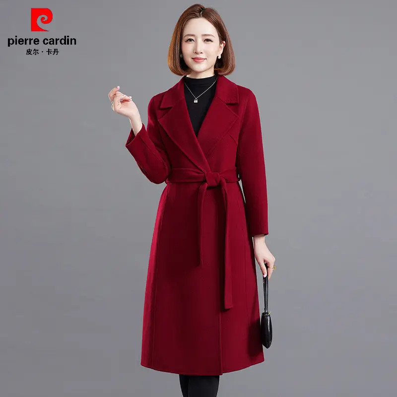 皮尔卡丹双面纯羊毛大衣外套女中长款过膝赫本风高端修身秋冬新款