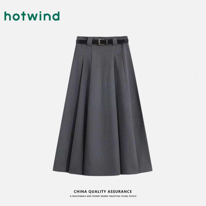 Hotwind/热风轻职风A字半身裙女2025新款梨形遮胯显瘦中长款裙子