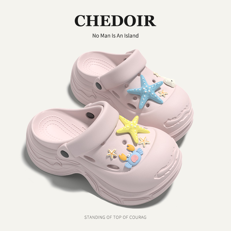 chedoir开口笑海洋洞洞鞋厚底女夏季EVA沙滩6cm增高外穿包头凉拖