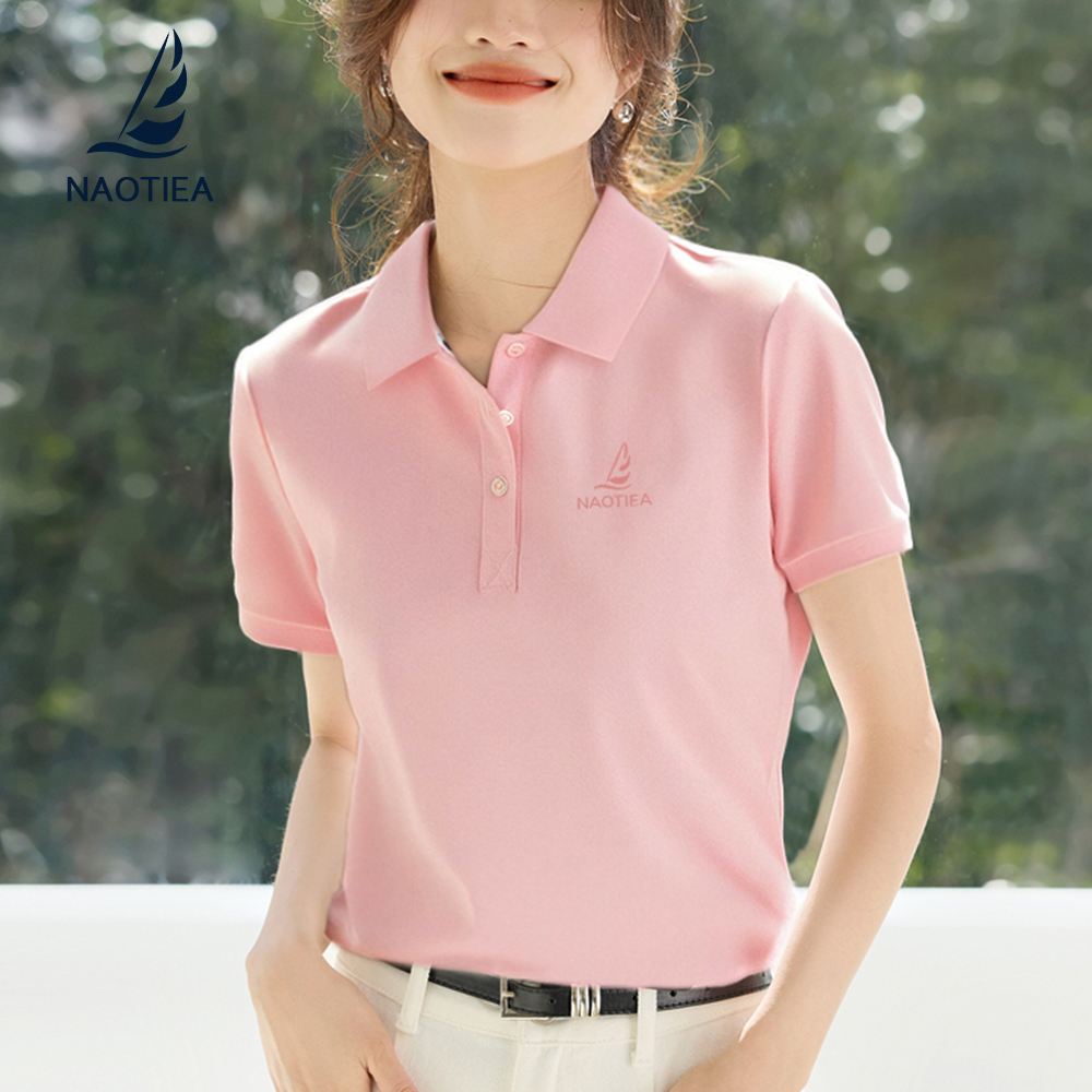 纳奥蒂尔小帆船粉色翻领短袖T恤女夏季大码保罗POLO衫显瘦体恤