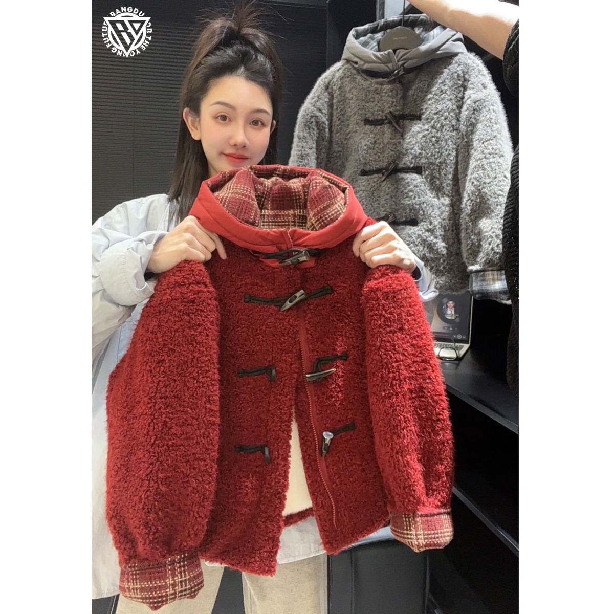 【棒嘟优优】拼接加厚棉服2025冬韩版男女童格子毛毛外套拜年服137