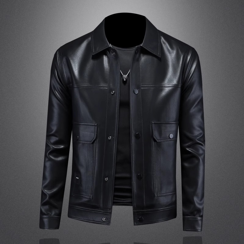 Zero Degree North潮流翻领皮衣男士机车骑行派克服休闲皮质夹克