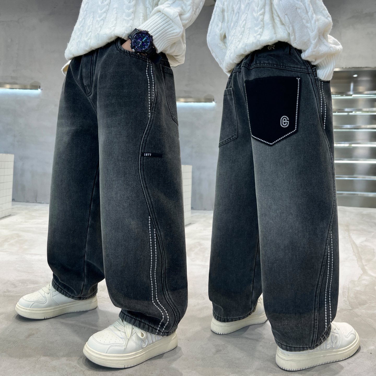 男童春秋款韩版牛仔裤2025新款中大童宽松直筒老爹裤男孩秋装长裤