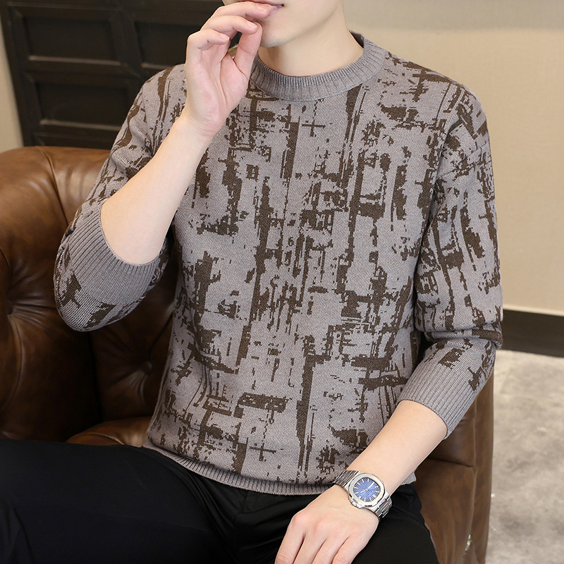 男士毛衣秋冬新款圆领针织衫潮流半高领套头上衣保暖打底毛线衣男