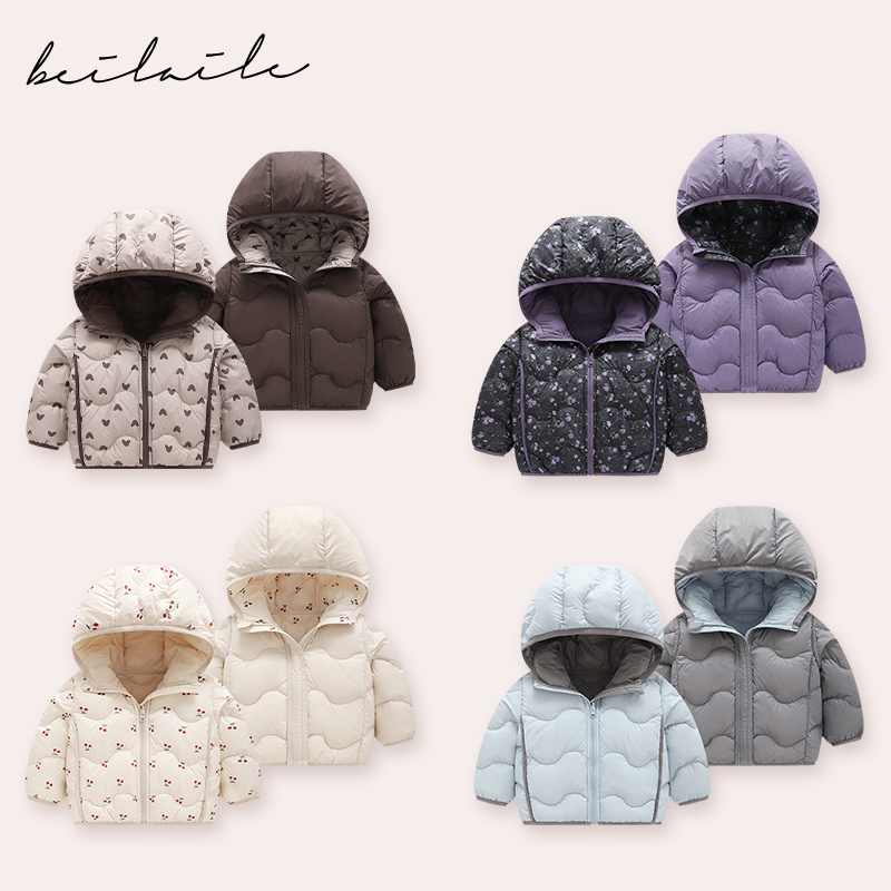 【三防印花双面穿羽绒 】婴儿童衣服宝宝羽绒外套秋冬白鸭绒轻薄h19