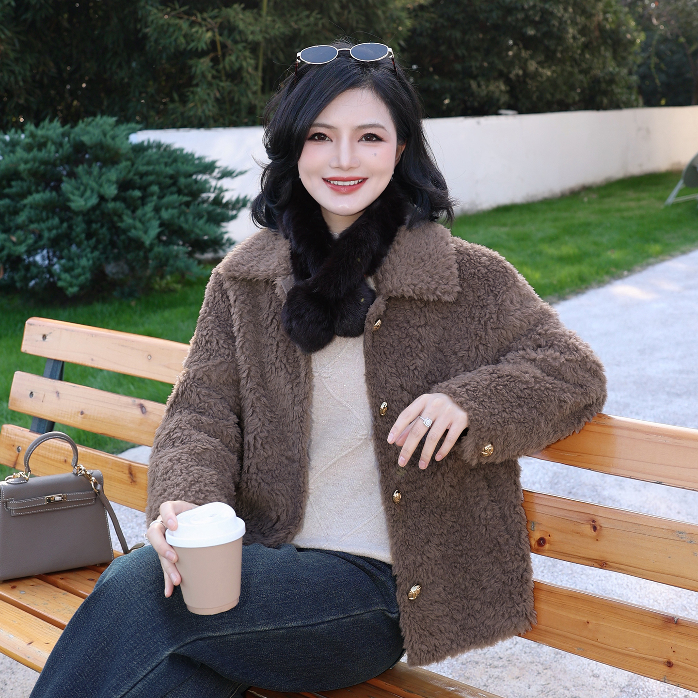 枫竺阿楠anan高级感贵气翻领单排扣羊毛颗粒大衣女冬保暖通勤外套