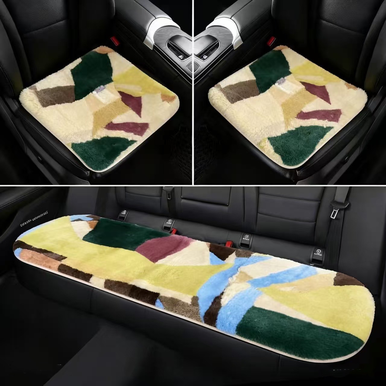 包边-冬季羊毛澳洲纯羊毛车垫皮毛一体通用座垫三件套【颜色随机】
