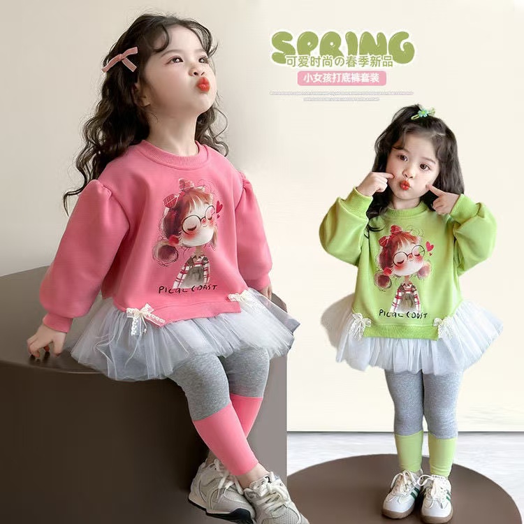 女小童卡通套装春秋款女宝宝洋气卫衣春装小女孩休闲运动两件套潮