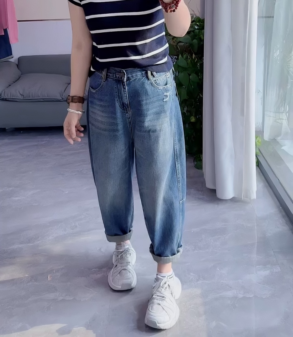2025早秋新款哈伦牛仔裤女洋气百搭显瘦九分老爹裤
