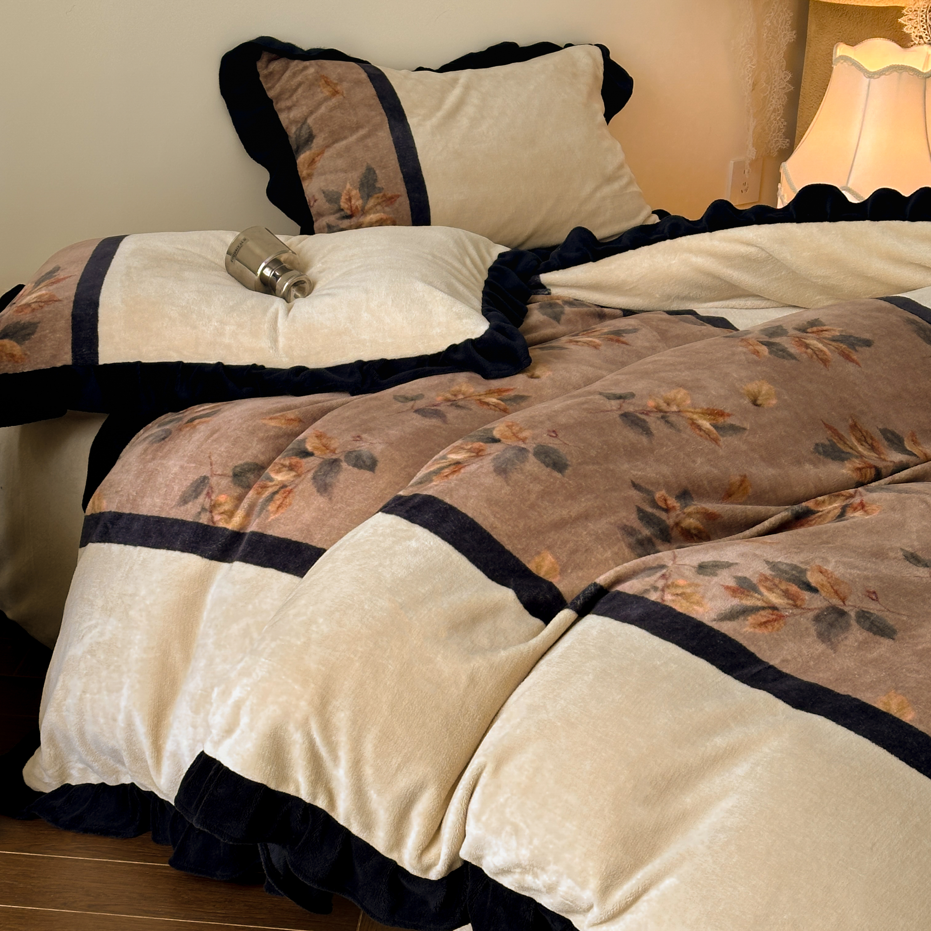 法式复古高级感印花冬季牛奶绒四件套加绒保暖被套加厚床盖床品