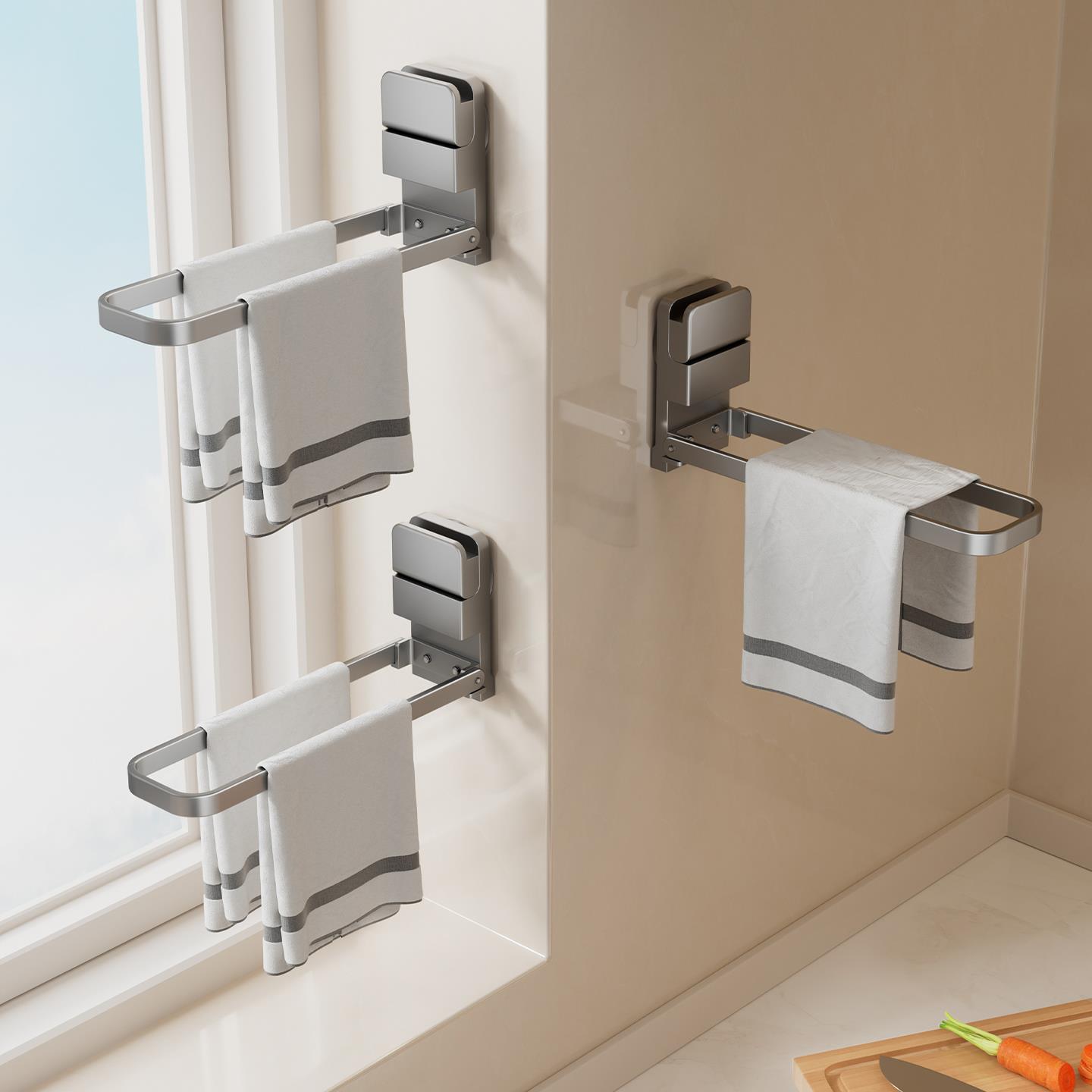 厨房吸盘抹布沥水架专用置物架毛巾架多功能折叠挂杆水槽窗台壁挂