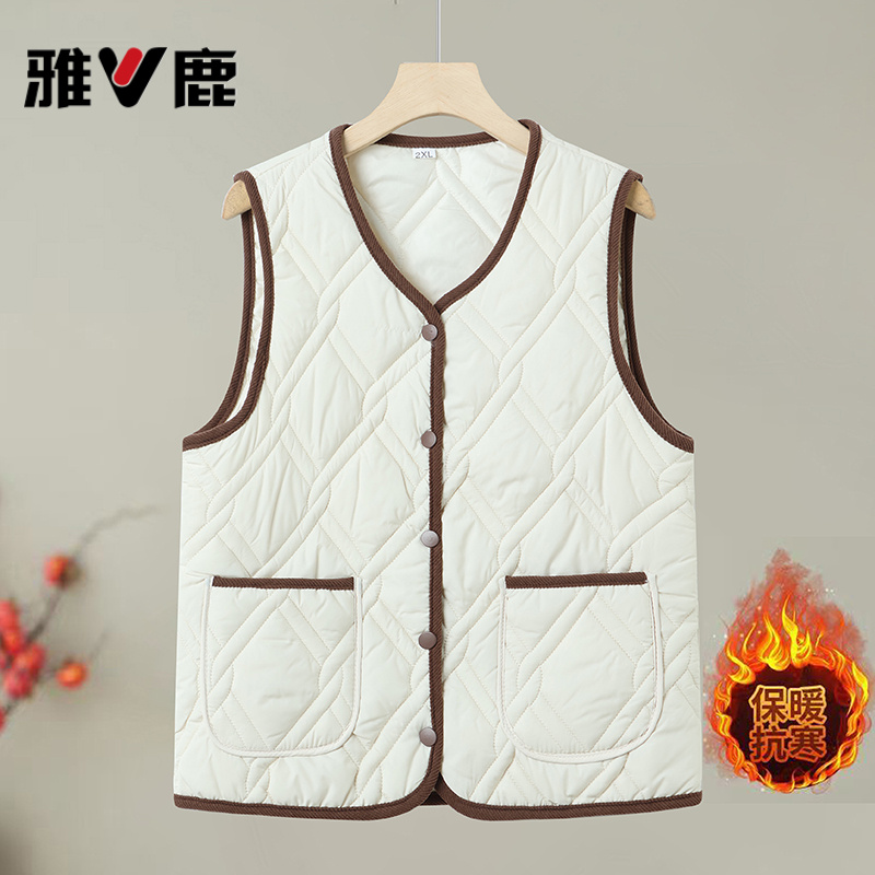 雅鹿轻薄真绒棉马甲女2025新款洋气中年妈妈秋冬国风马夹坎肩内胆