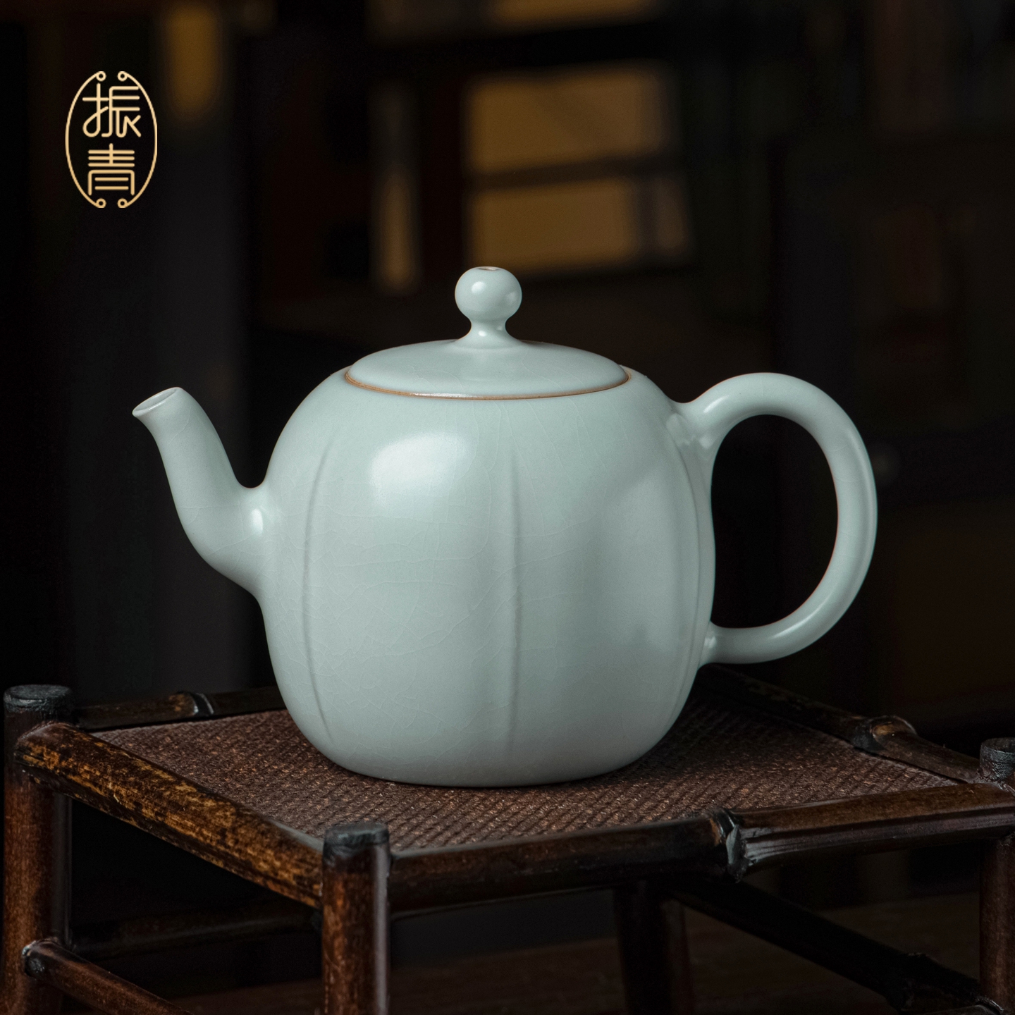 汝窑茶壶单壶陶瓷家用中式景德镇手工汝瓷复古高档茶具礼品西瓜壶