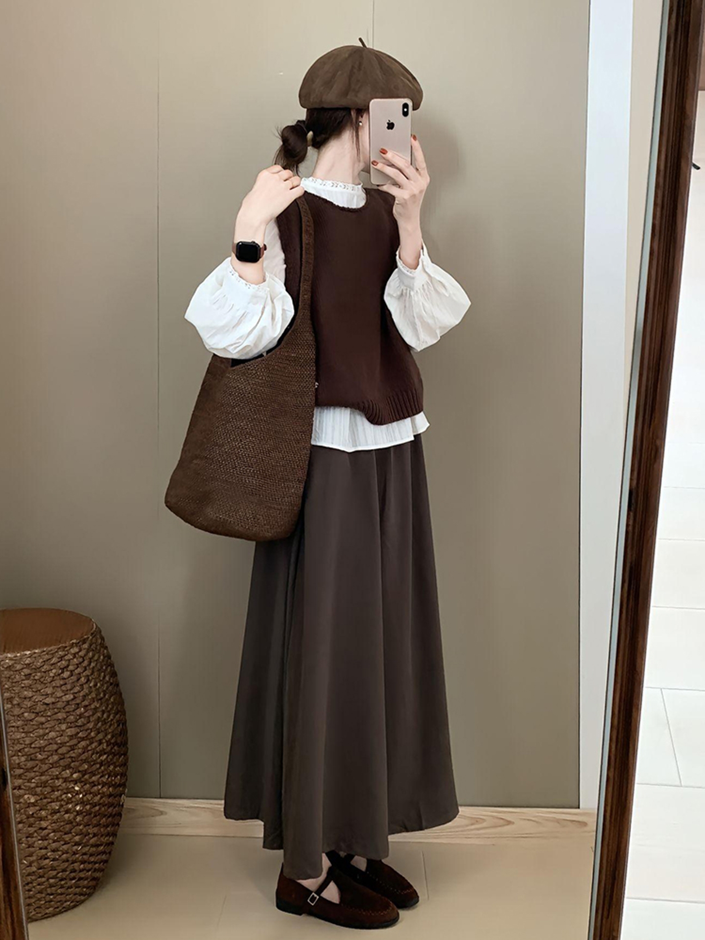 2025秋季美拉德穿搭一整套轻奢高级感巨好看减龄棕色马甲衬衫套装