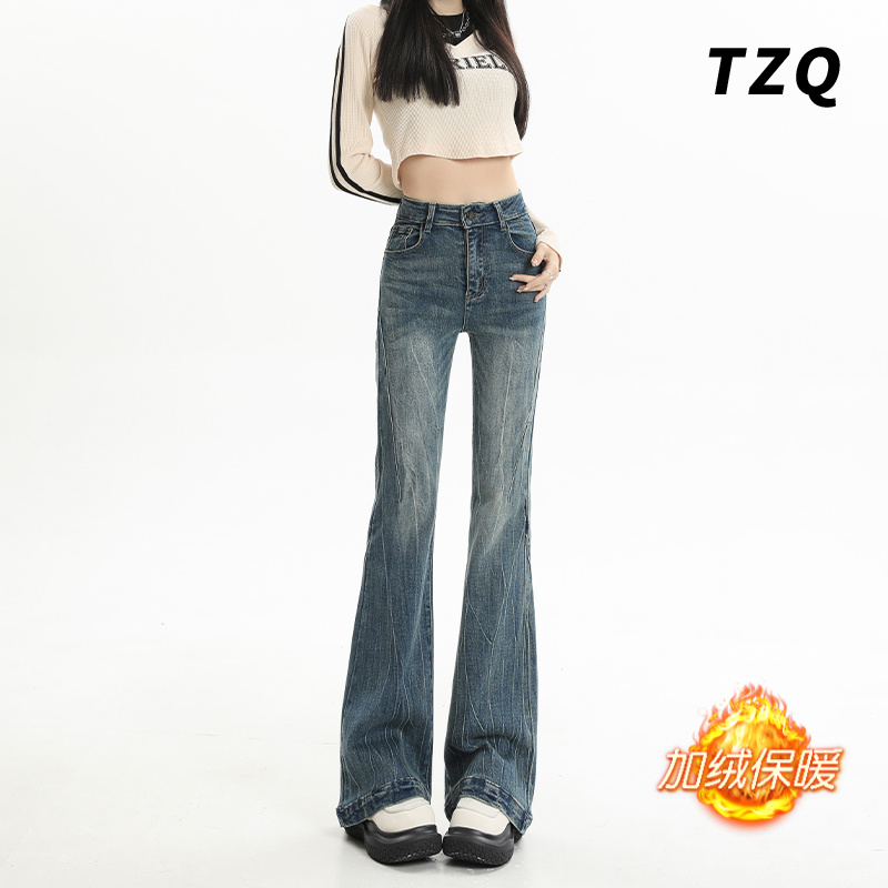 复古蓝微喇牛仔裤女爆款2025秋季加绒新款高腰显瘦百搭弹力喇叭裤