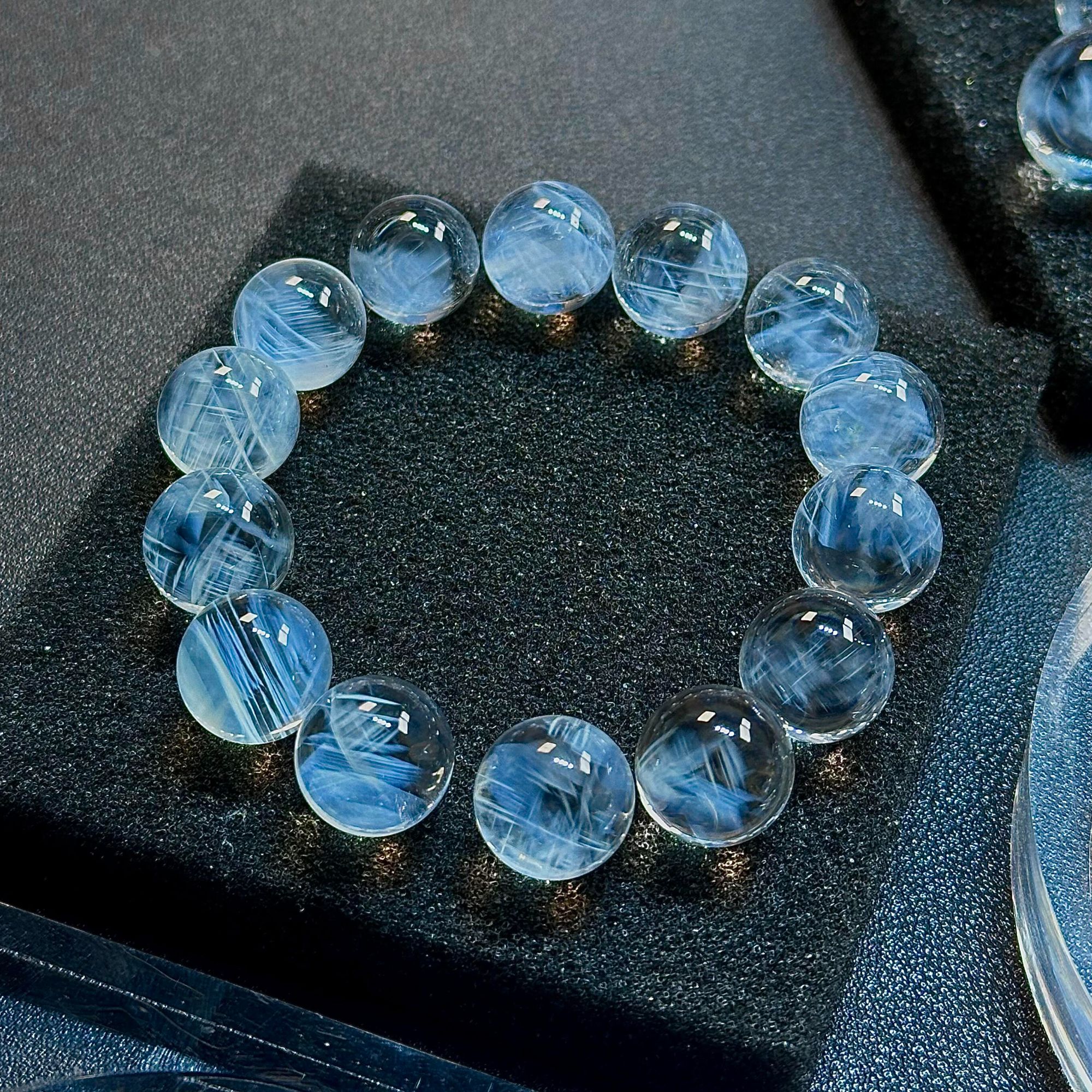 天然蓝针手串冰体净体蓝针圆珠串饰品轻奢礼物水晶手链多样性发一