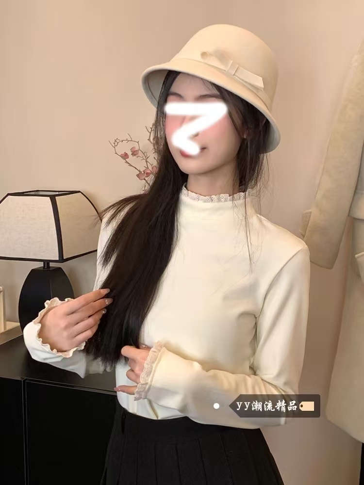 【自助】黑蕾丝半高领打底衣