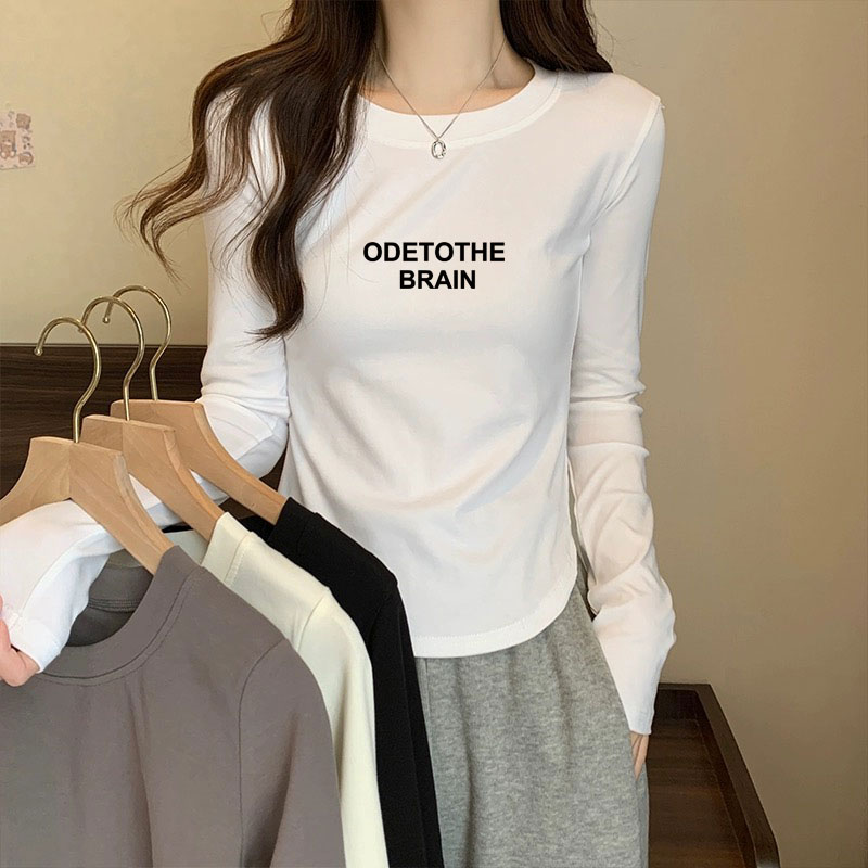 弧形纯欲风长袖T恤女2025秋季新款韩版小个子修身百搭打底衫上衣