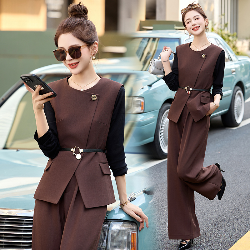 时尚气质职业马甲套装女2025年春秋新款高级感女神范阔腿裤三件套