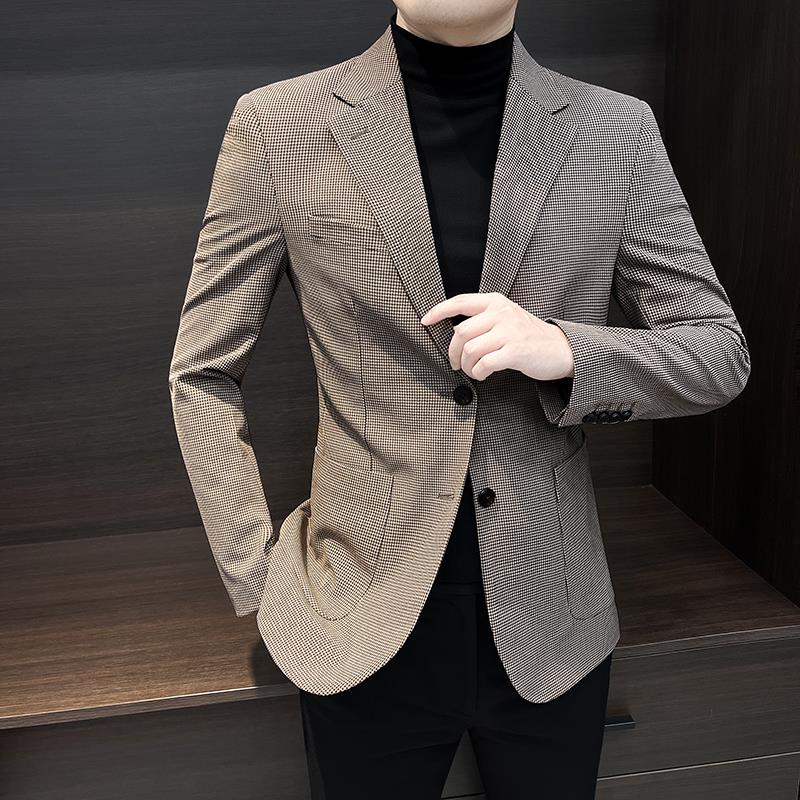 千鸟格小西装外套男士春秋季男装2025新款秋装高级男生衣服高级感