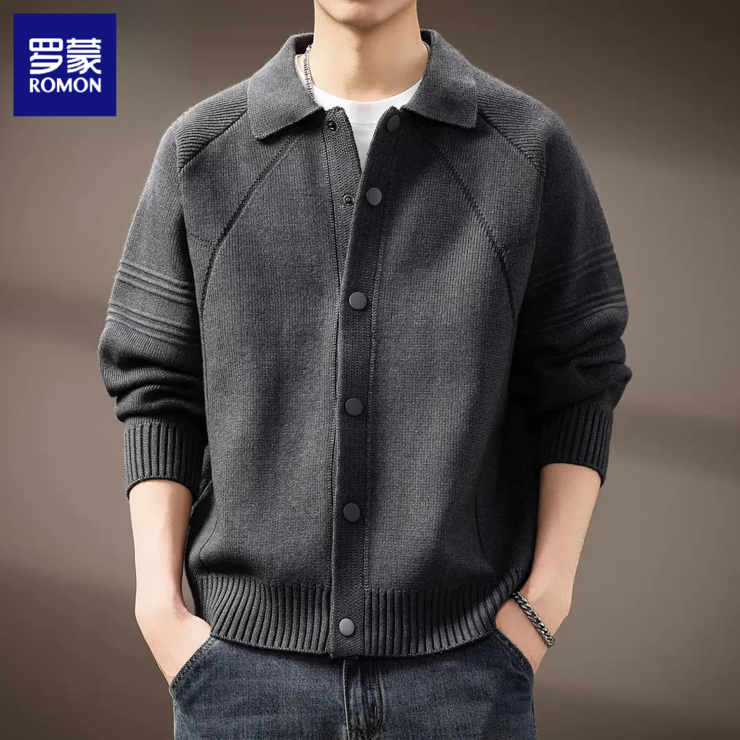 罗蒙高端开衫毛衣男款2025冬季新款加厚美式宽松休闲针织衫外套衣