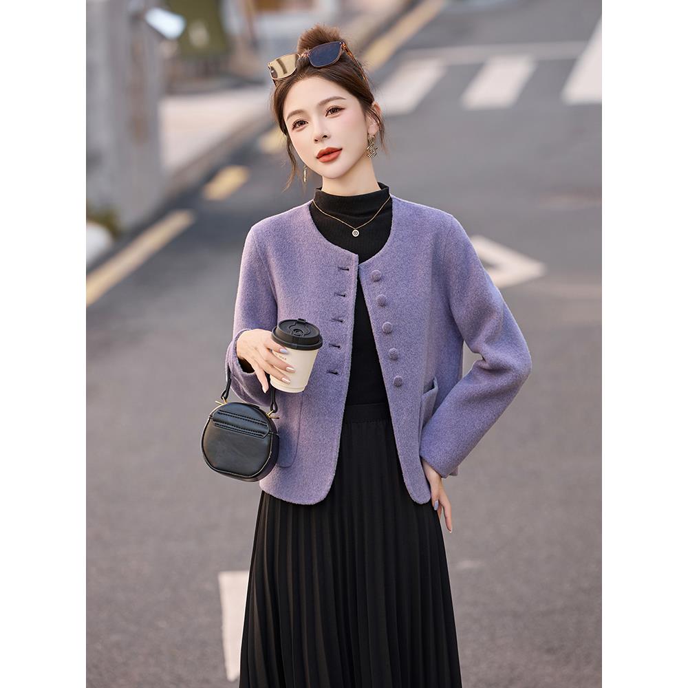 【万达撤柜】短款双面毛呢外套女秋冬季气质小香风显瘦百搭减龄羊毛